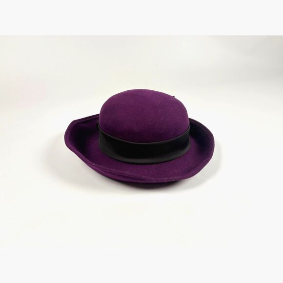 Bollman Hat Co. Wool Felt Hat | Purple Bowler Cloche w/ Black Bow Vintage - Picture 2 of 4